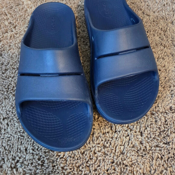 Oofos ooahh sport flex slides blue navy sandals comfort recovery unisex 10